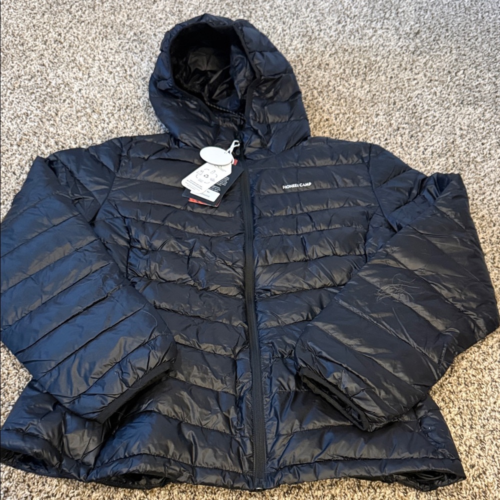 Pioneer Camp black lightweight Puffer Jacket with Hood